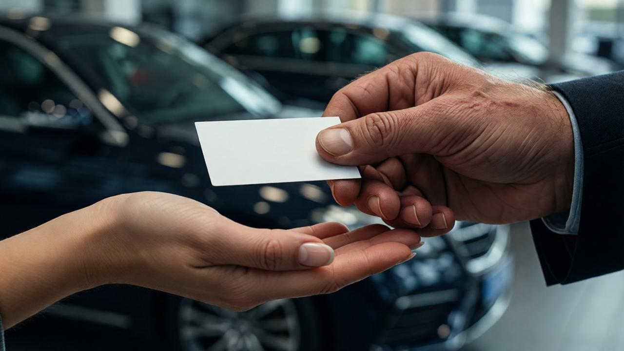 A close-up, intimate shot focusing on hands. A weathered, older man's hand is discreetly passing a simple white business card into the palm of a young woman's hand. Her nails are clean but unpolished, his fingers are marked with faint scars. The background is blurred, suggesting the opulent but hostile car showroom. The lighting is dramatic, with a soft spotlight effect on their connected hands, symbolizing the transfer of hope and a secret. The mood is tense yet hopeful.